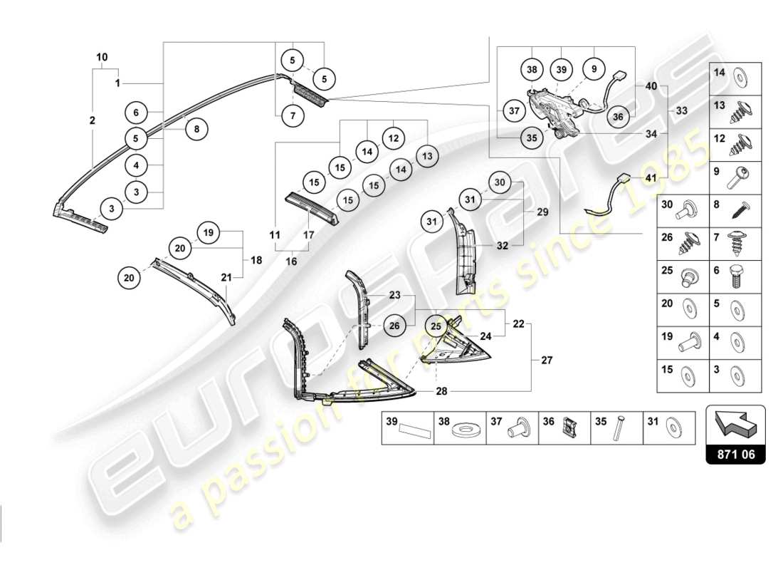 lamborghini evo spyder (2024) diagramma delle parti della guarnizione