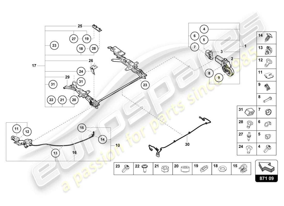 lamborghini 2021 (evo spyder) schema delle parti motore per tetto scorrevole
