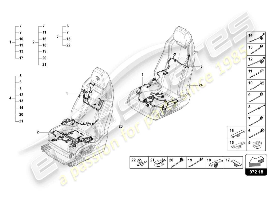 lamborghini urus (2020) cablaggio per sedile regolabile elettricamente diagramma delle parti