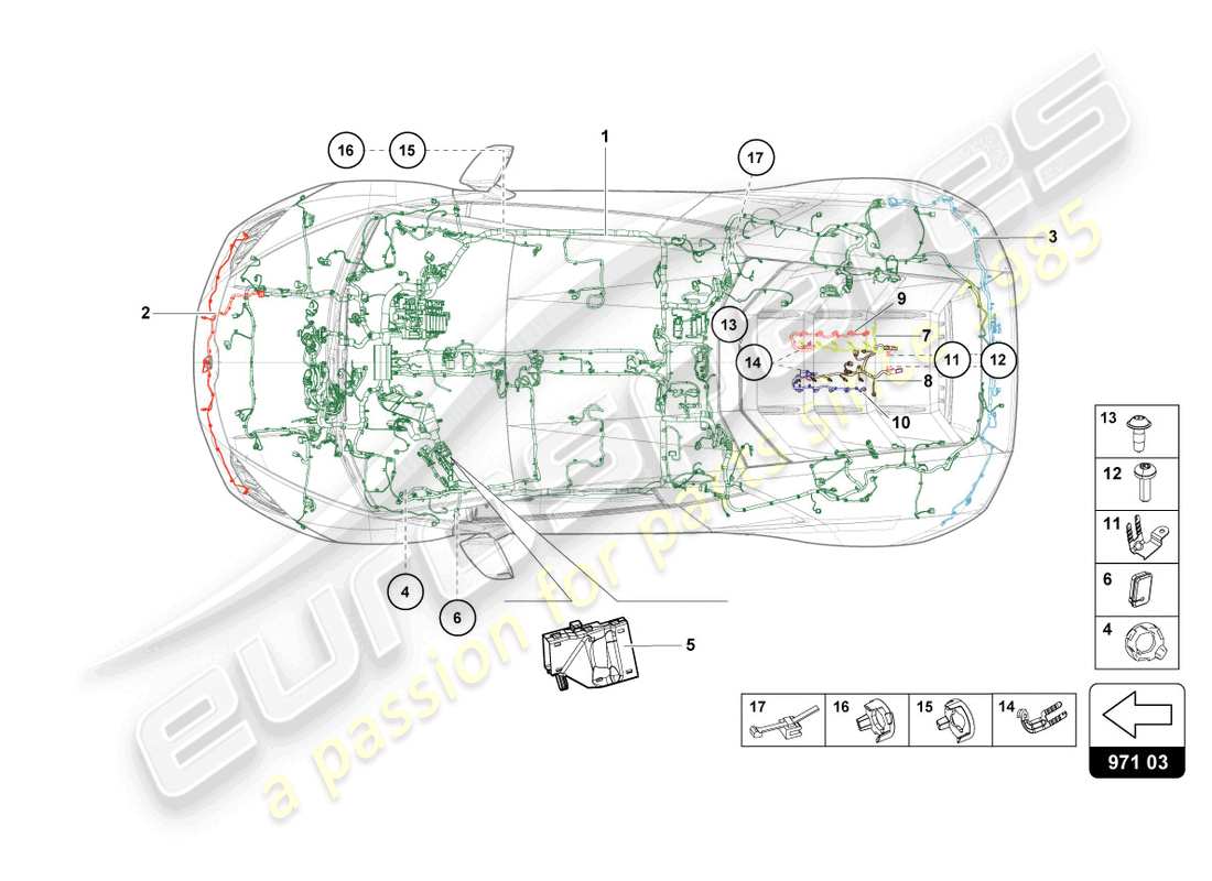 lamborghini evo spyder (2023) centro cablaggi diagramma delle parti