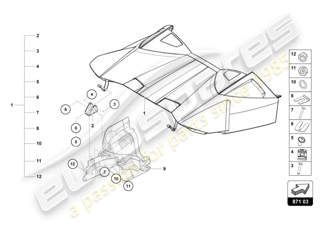 lamborghini evo spyder (2024) coperchio del cassetto portaoggetti superiore cabrio schema delle parti