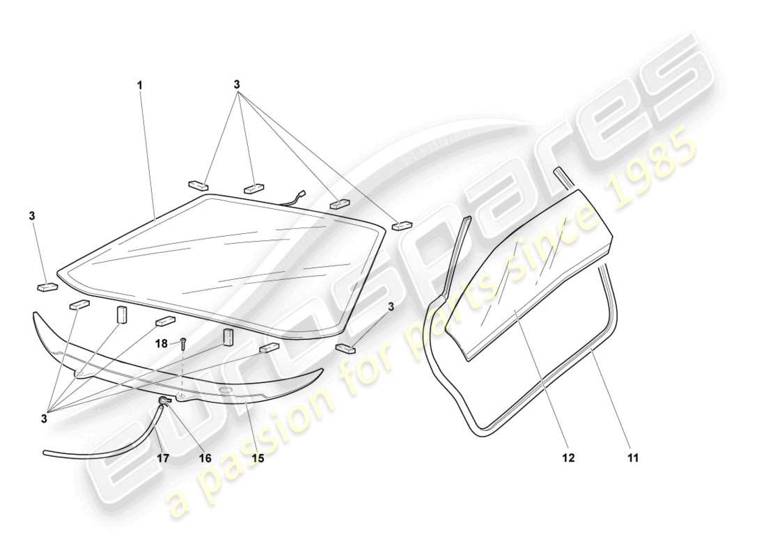 lamborghini lp640 roadster (2010) occhiali da finestra schema delle parti