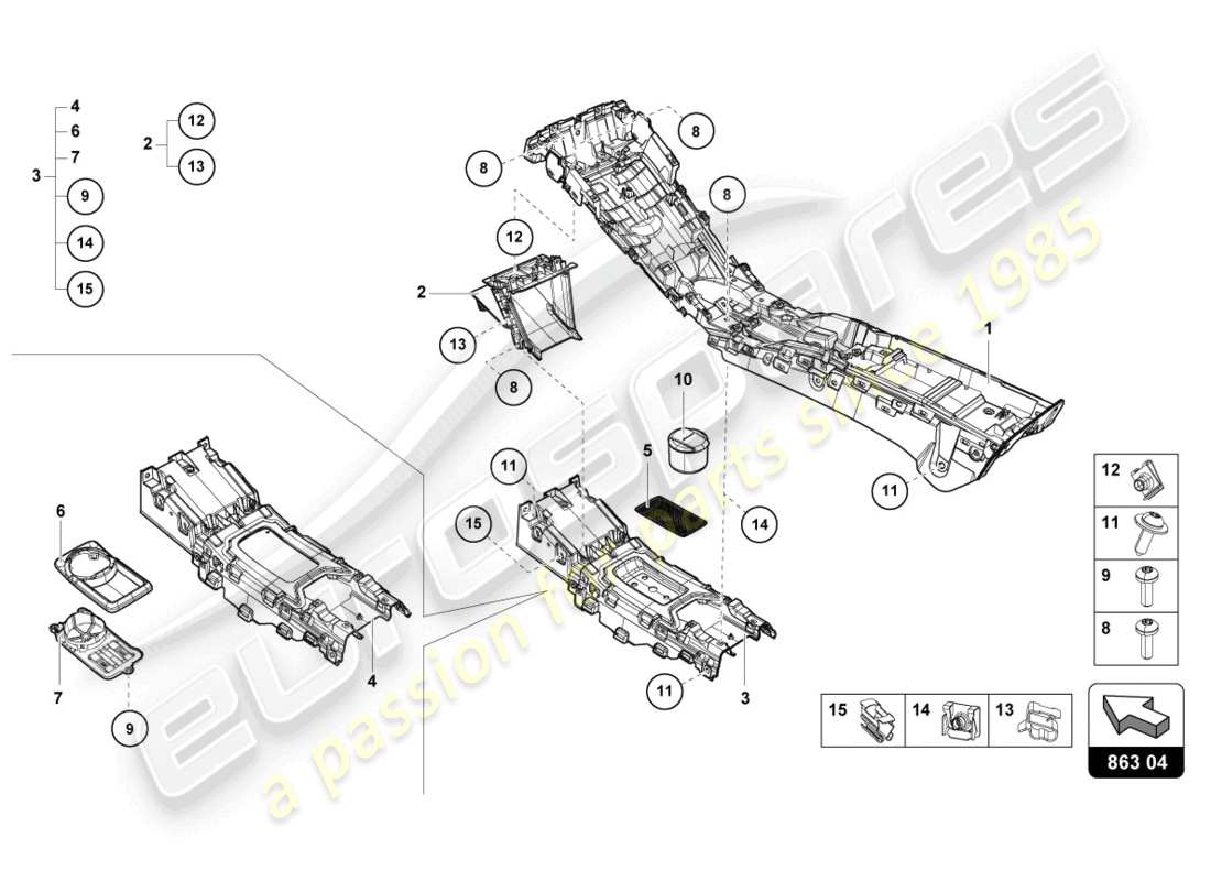 lamborghini evo spyder 2wd (2022) tunnel diagramma delle parti
