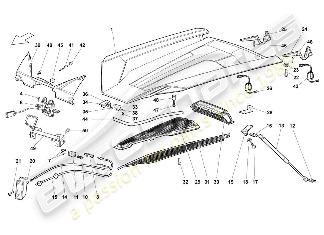 lamborghini lp640 roadster (2009) sportello per copertura motore diagramma delle parti