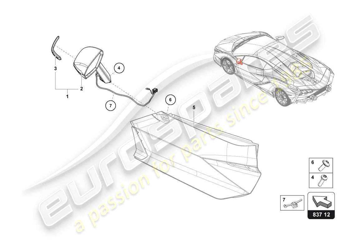 lamborghini sian roadster (2021) specchio esterno schema delle parti