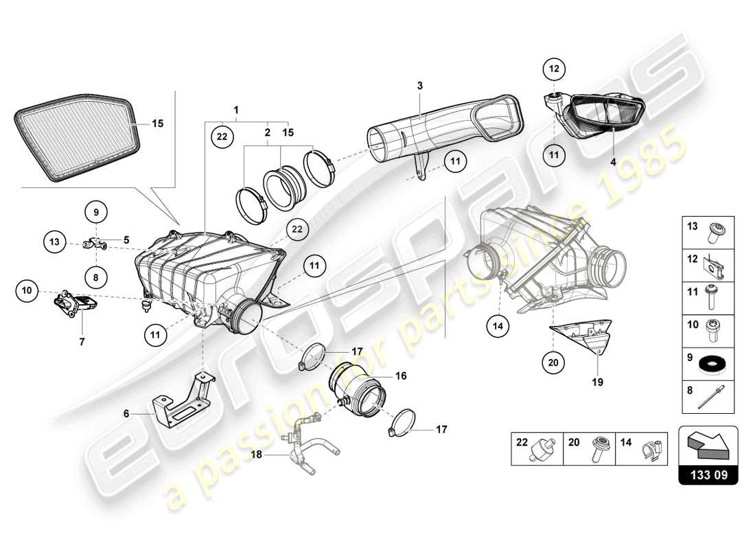 lamborghini 2022 (evo spyder) alloggiamento del filtro dell'aria diagramma delle parti