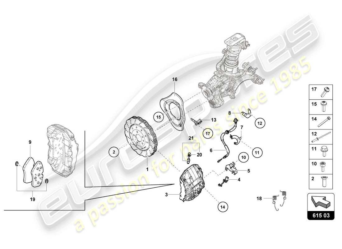 lamborghini evo coupe 2wd (2022) disco freno (ventilato) anteriore schema della parte