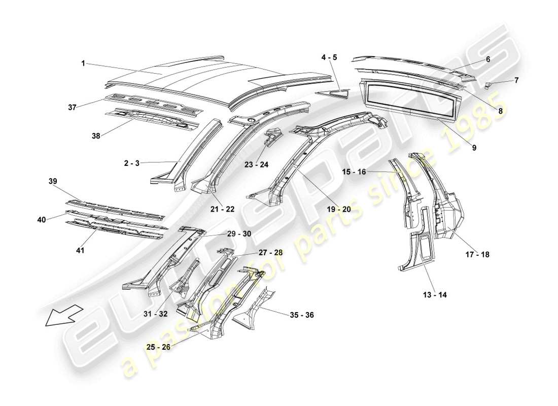 lamborghini lp640 roadster (2010) diagramma delle parti del tetto
