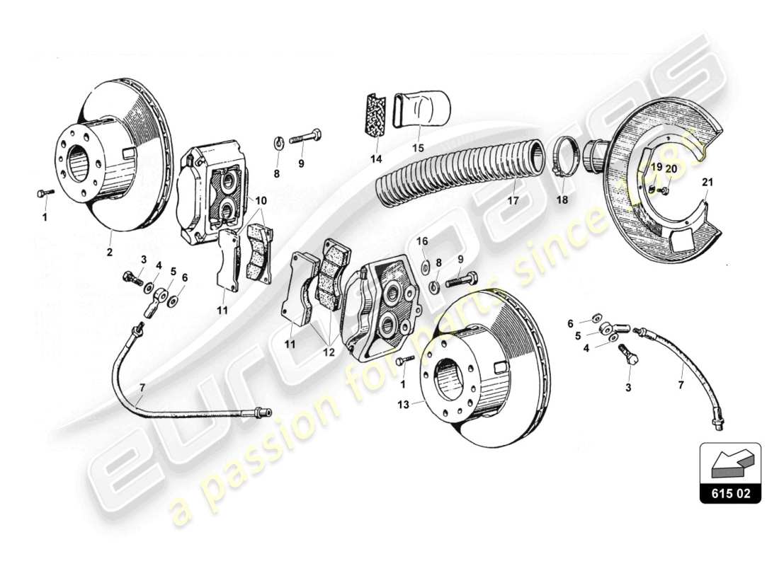 lamborghini countach 25th anniversary (1989) freni anteriori-posteriori diagramma delle parti
