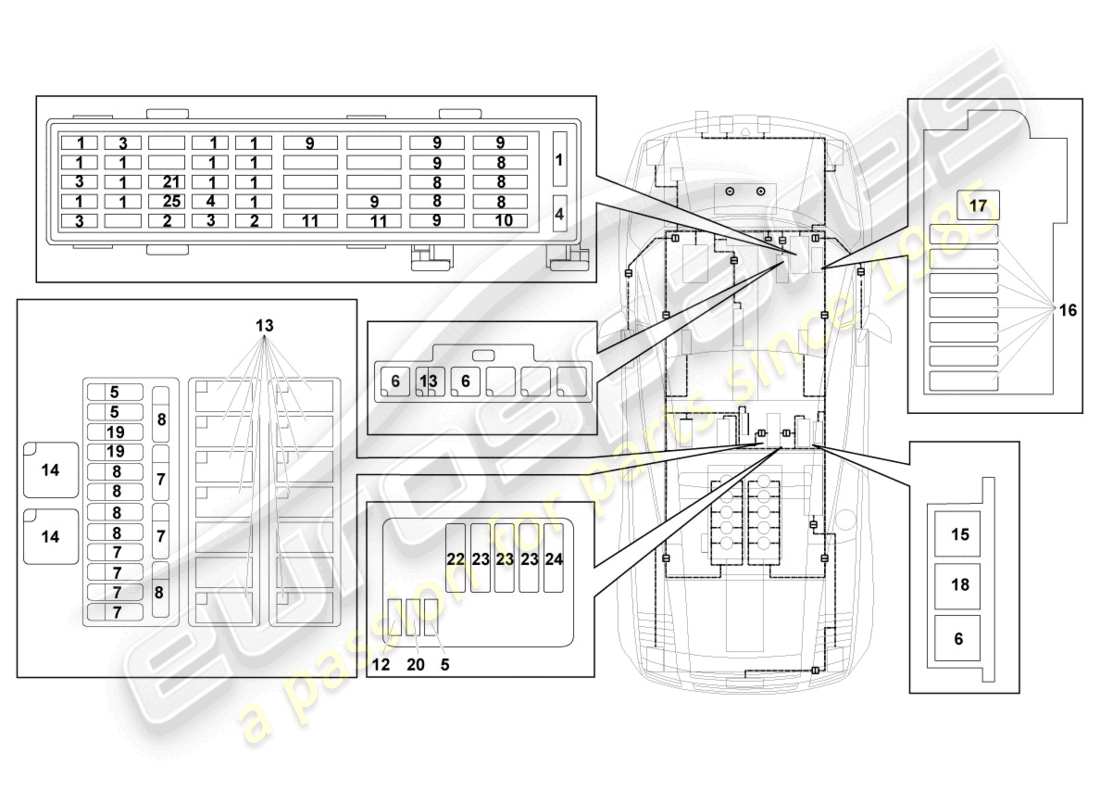 lamborghini gallardo spyder (2008) elettriche centrali diagramma delle parti