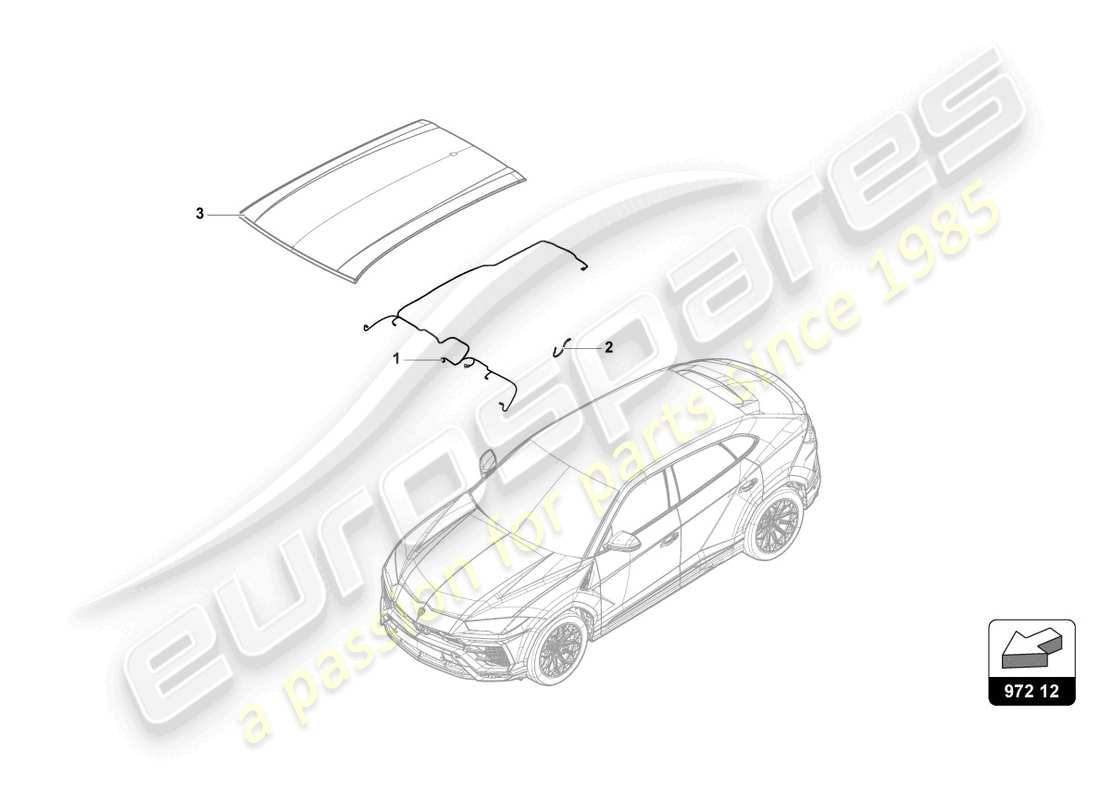 lamborghini urus (2020) diagramma delle parti del cablaggio del tetto