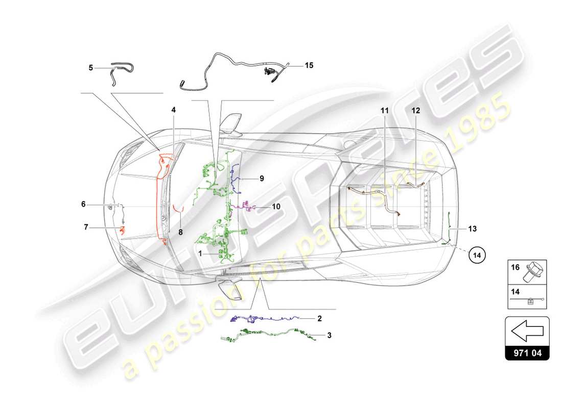 lamborghini evo coupe (2023) cablaggio diagramma delle parti