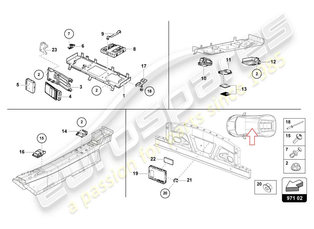 lamborghini evo coupe 2wd (2023) centralina diagramma delle parti