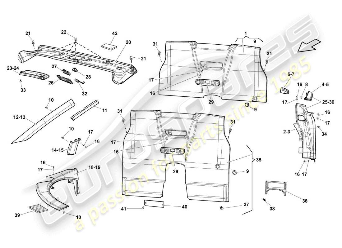 lamborghini lp550-2 spyder (2012) rivestimento del tetto e dei pilastri diagramma delle parti
