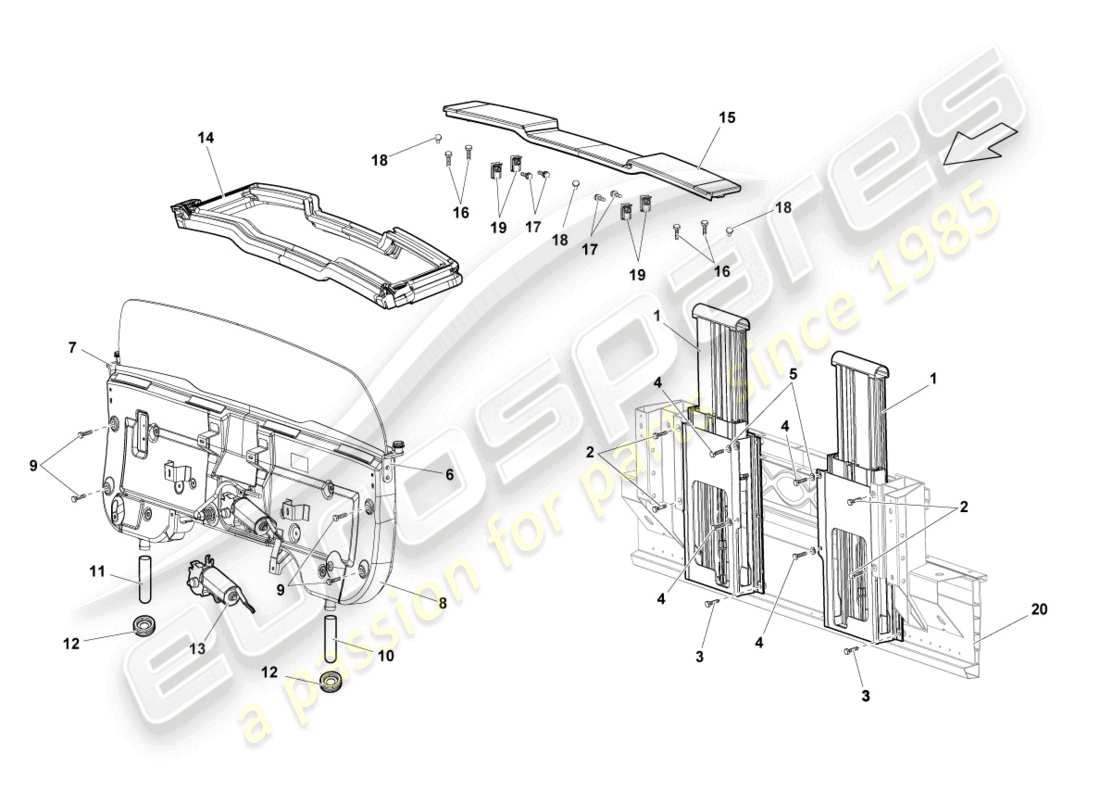 lamborghini lp570-4 spyder performante (2013) schema delle parti del sistema di protezione antiribaltamento
