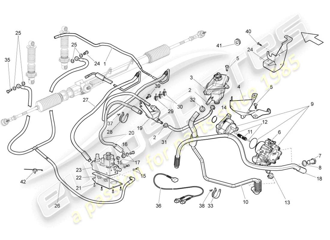 lamborghini gallardo coupe (2008) schema delle parti della scatola dello sterzo