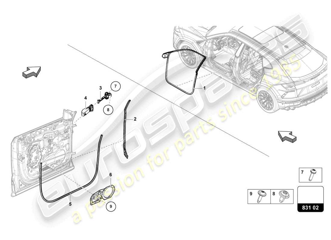 lamborghini urus performante (2024) guarnizione porta anteriore diagramma delle parti