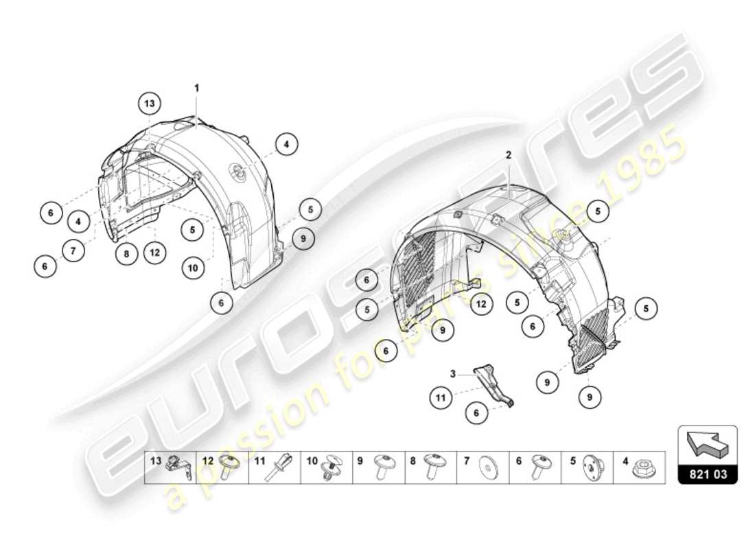 lamborghini evo spyder (2024) rivestimento del passaruota diagramma delle parti