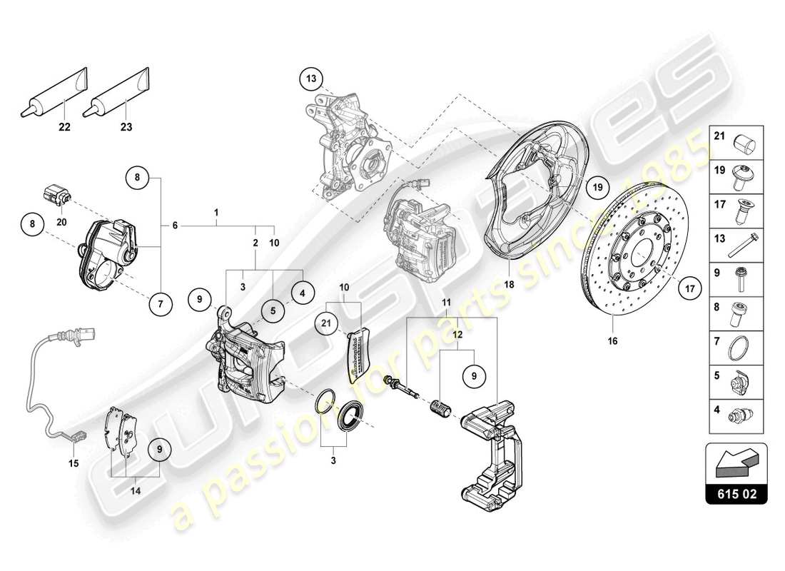 lamborghini urus performante (2024) freno posteriore a pinza fissa diagramma delle parti
