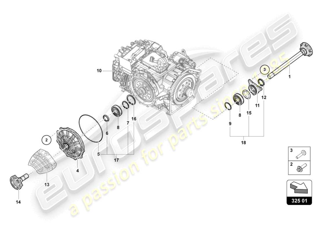 lamborghini evo spyder (2021) albero flangiato con cuscinetto schema parte