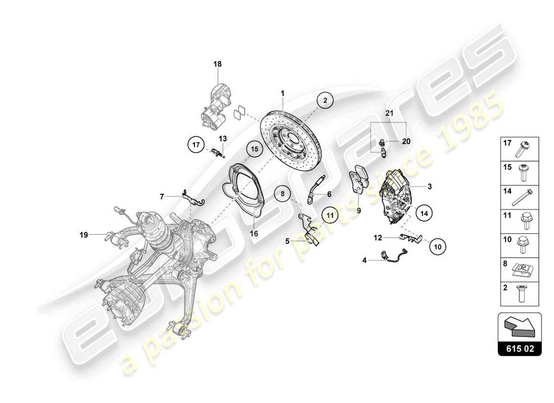 lamborghini evo coupe 2wd (2022) disco freno in ceramica posteriore schema delle parti