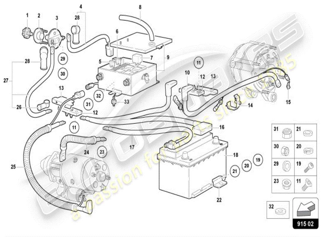 lamborghini diablo vt (1995) diagramma delle parti della batteria