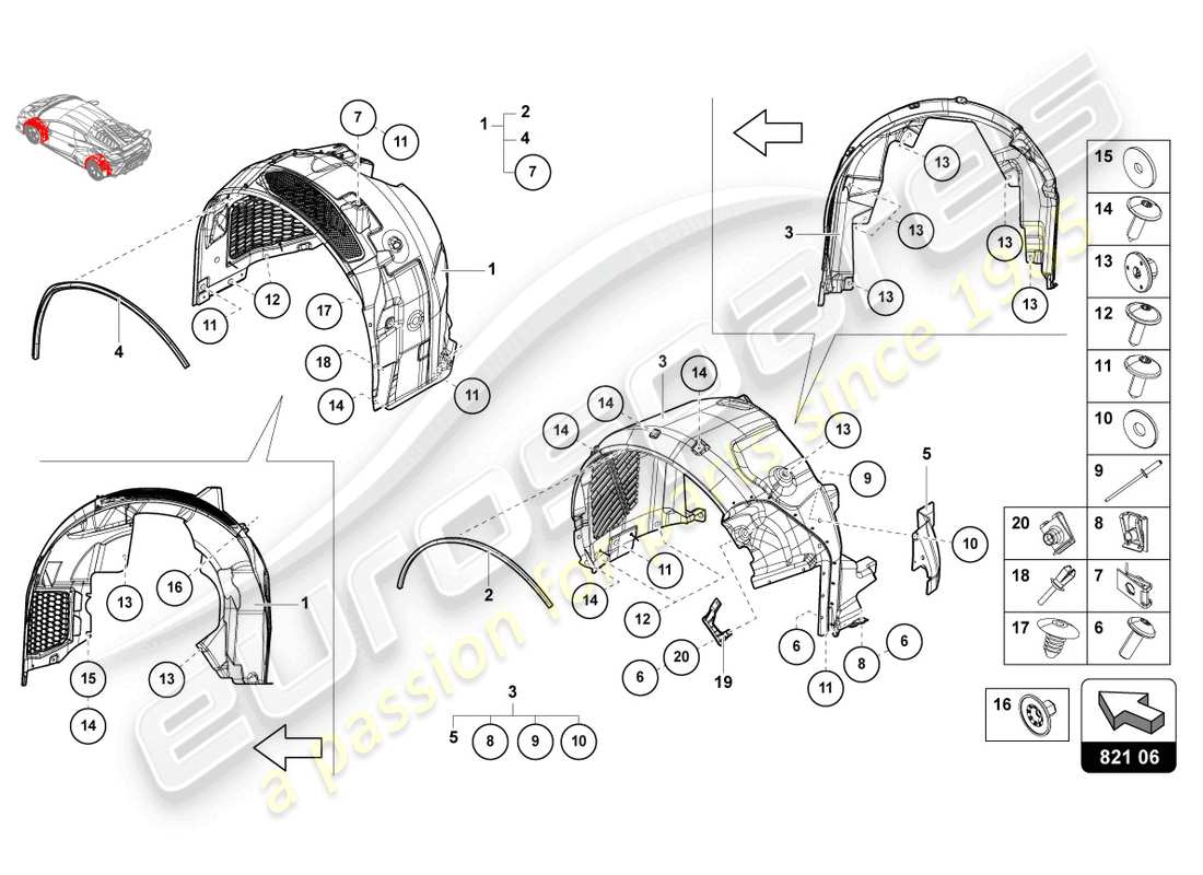 lamborghini sto (2024) rivestimento del passaruota diagramma delle parti