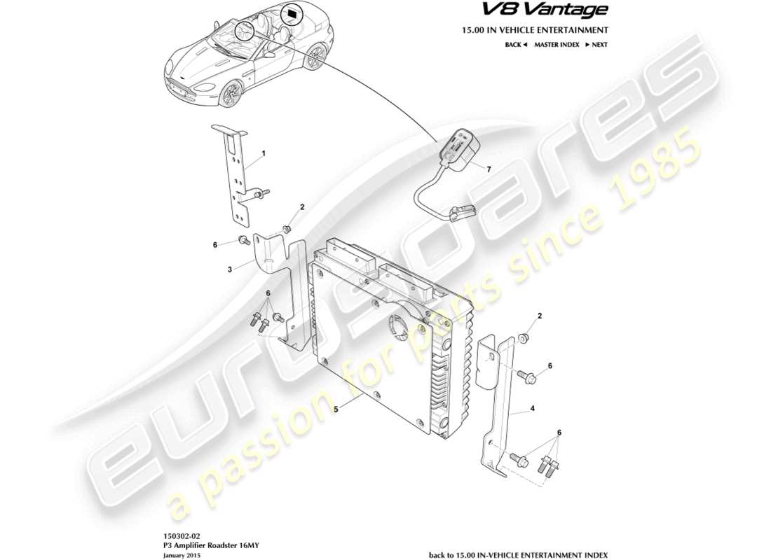 aston martin v8 vantage (2014) p3 amplificatore, diagramma delle parti roadster