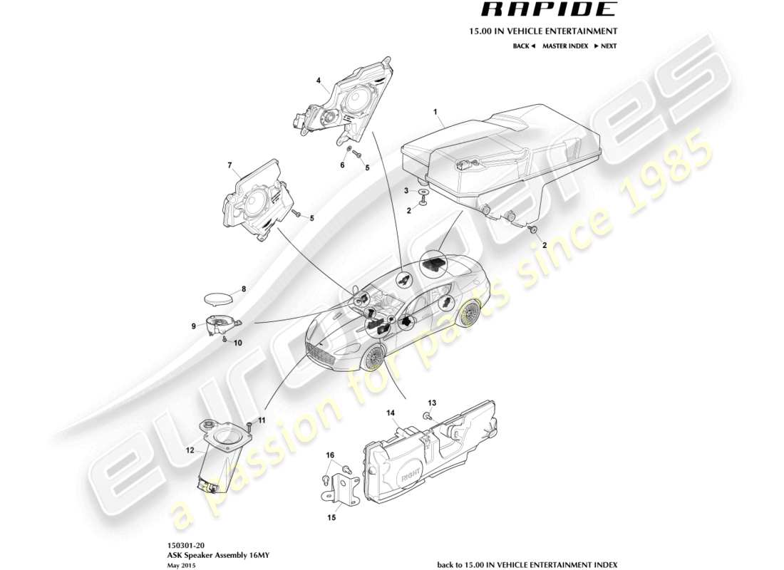 aston martin rapide (2012) altoparlanti, diagramma delle parti ask