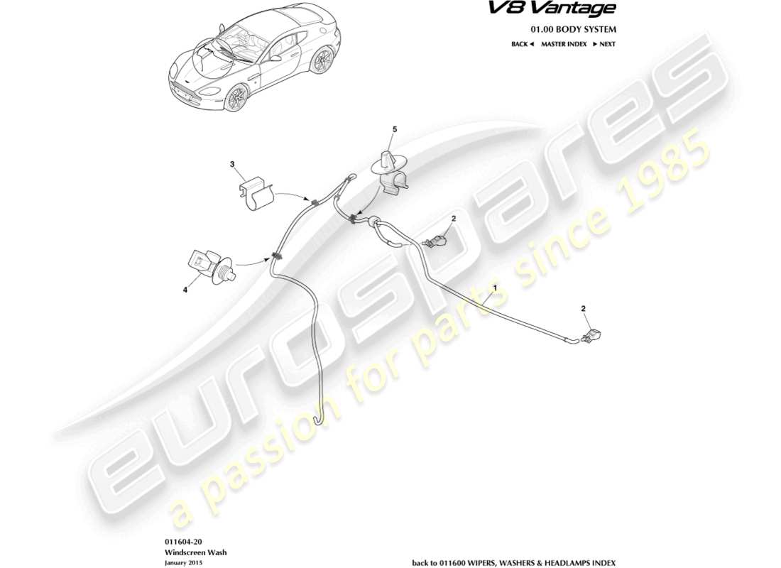 aston martin v8 vantage (2006) schema delle parti per il lavaggio del parabrezza