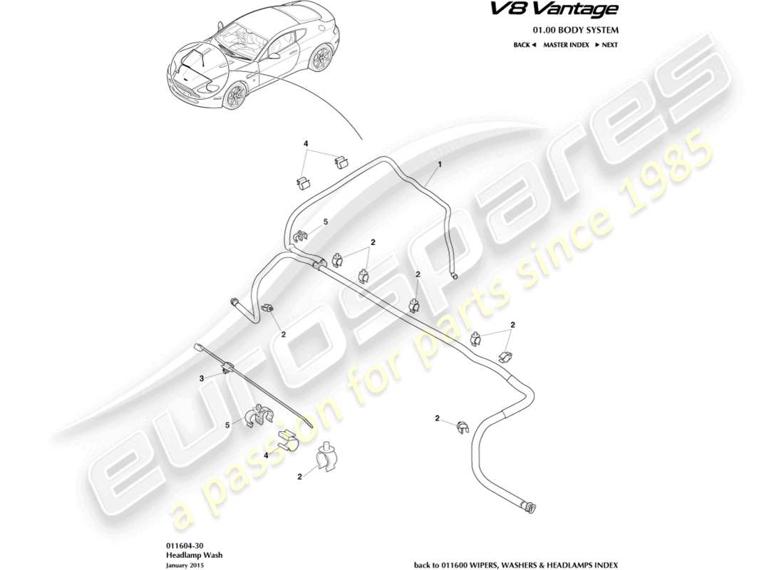 aston martin v8 vantage (2006) diagramma delle parti del lavaggio dei fari