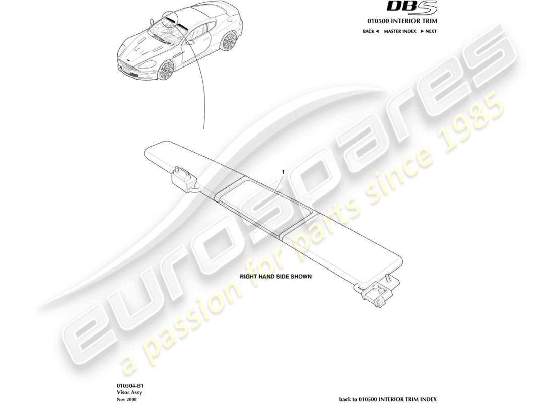 aston martin dbs (2007) parasole diagramma delle parti