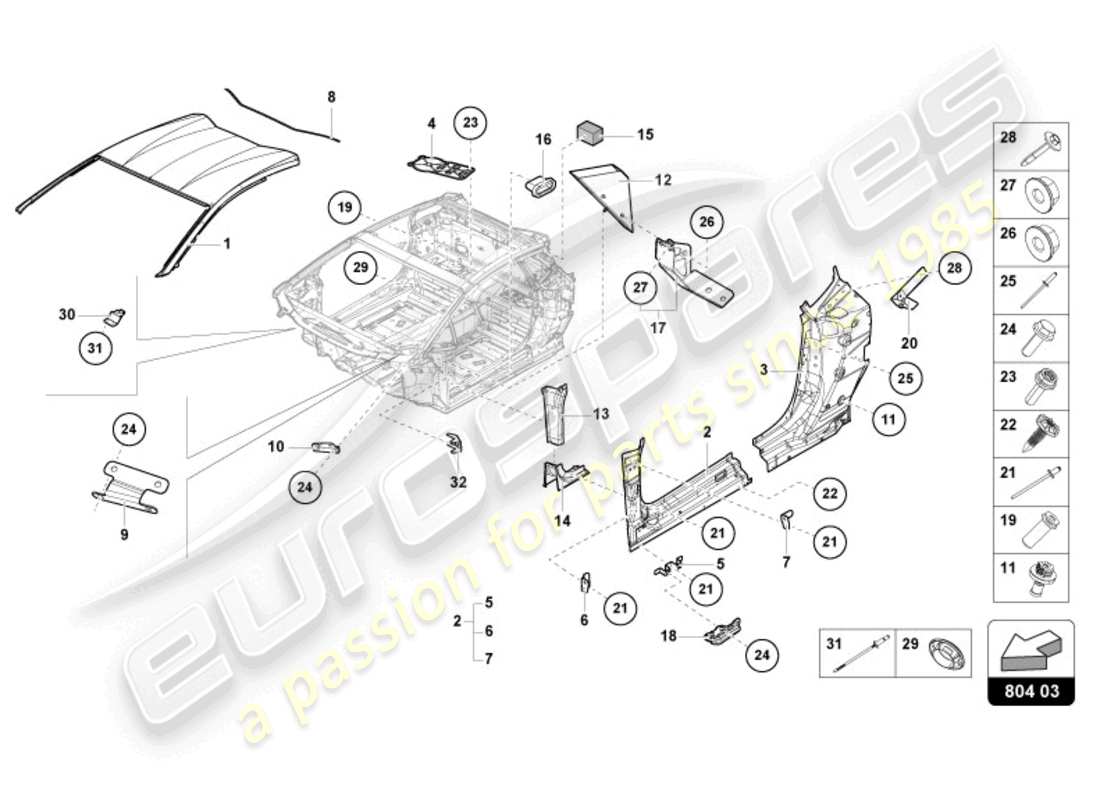 lamborghini sto (2024) rinforzo del tetto schema delle parti