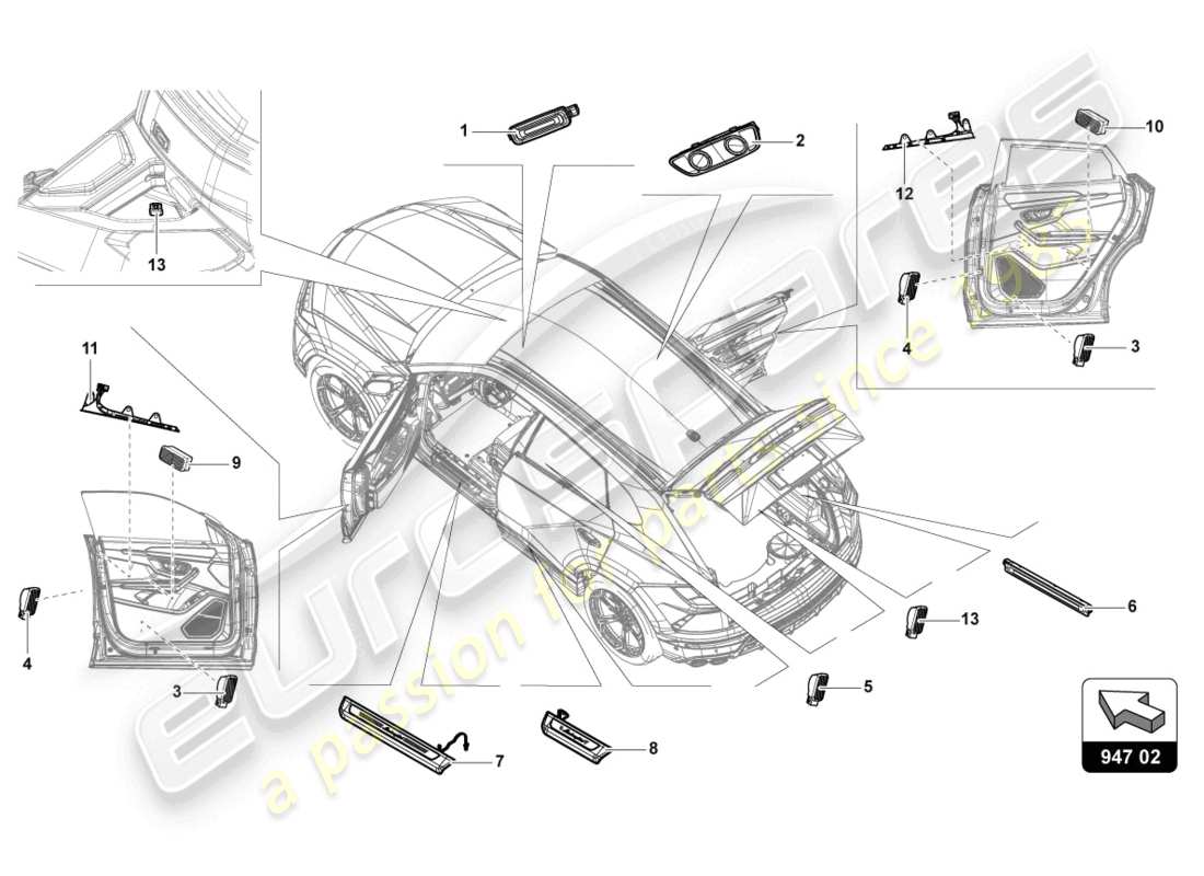 lamborghini urus (2020) parti singole per luce interna e da lettura schema delle parti