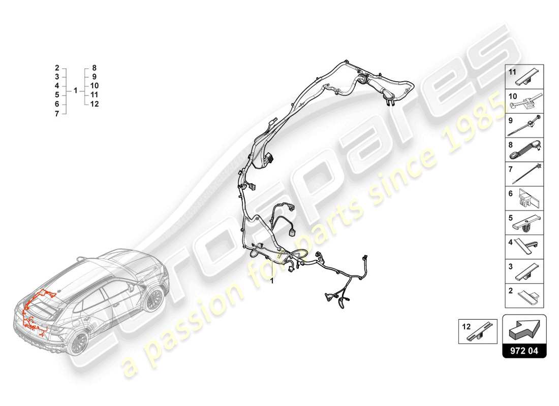 lamborghini urus (2020) set cavi per portellone schema delle parti