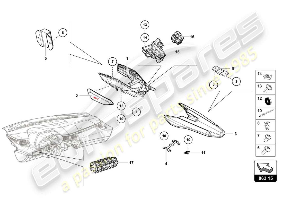 lamborghini lp770-4 svj coupe (2022) schema delle parti dell'unità interruttore