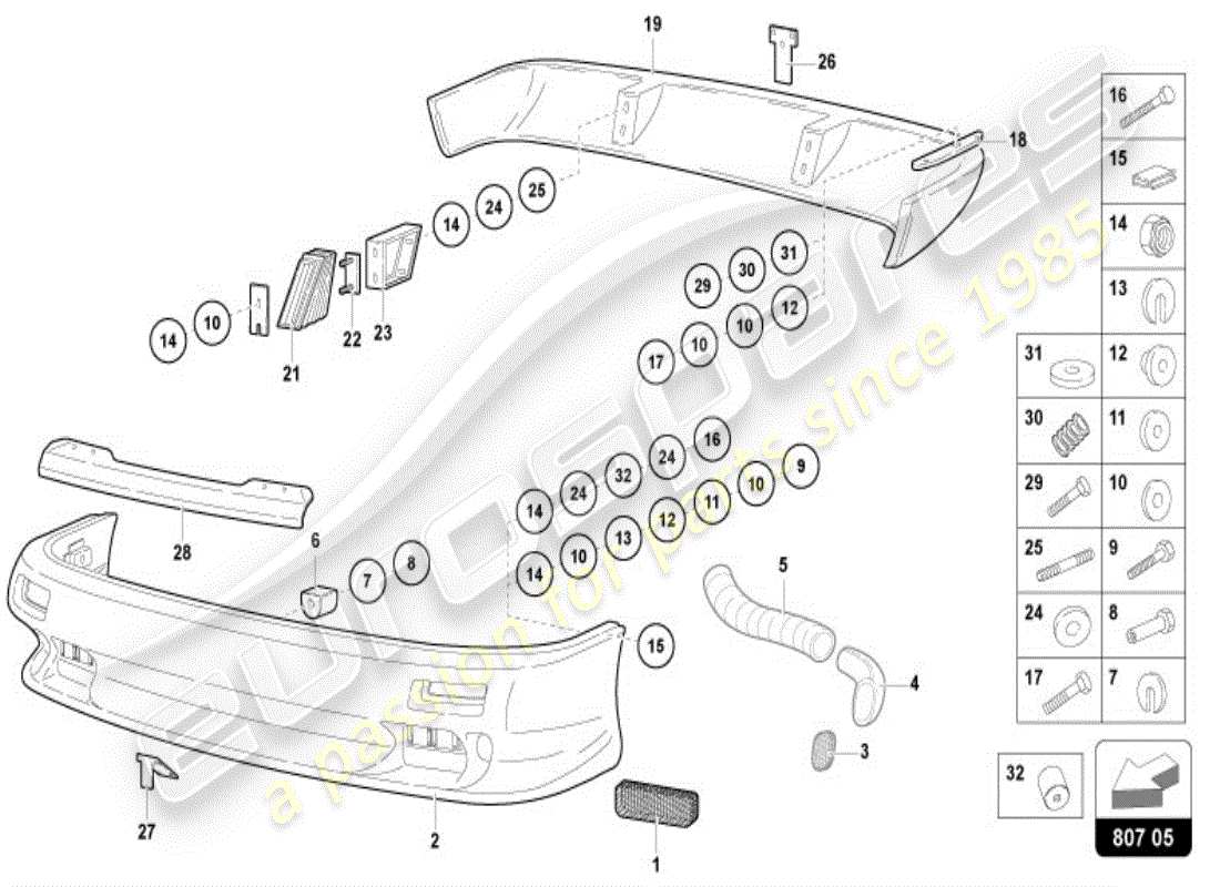 lamborghini diablo vt (1998) paraurti, schema delle parti complete