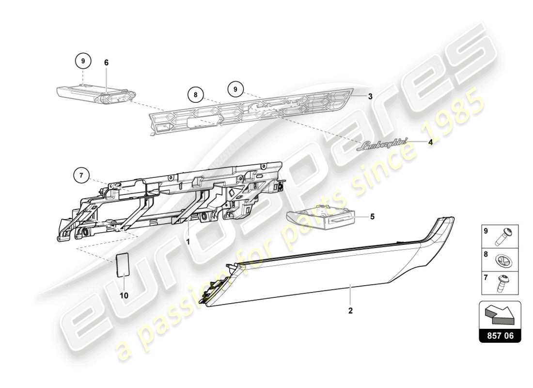 lamborghini 2022 (sto) diagramma delle parti del vano portaoggetti