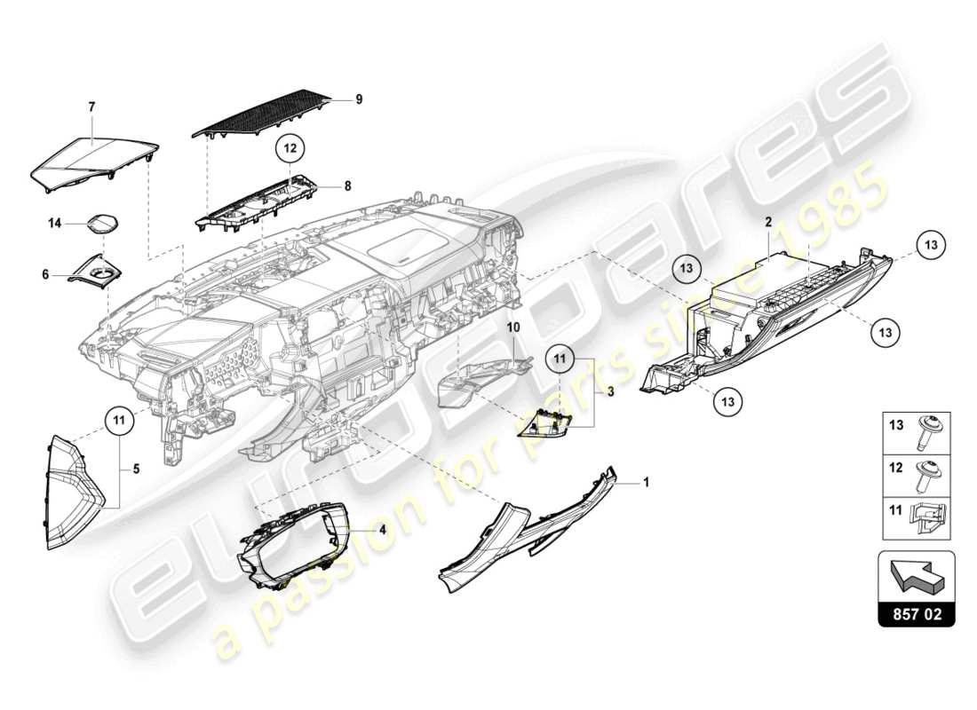 lamborghini urus (2022) pannello degli strumenti diagramma delle parti
