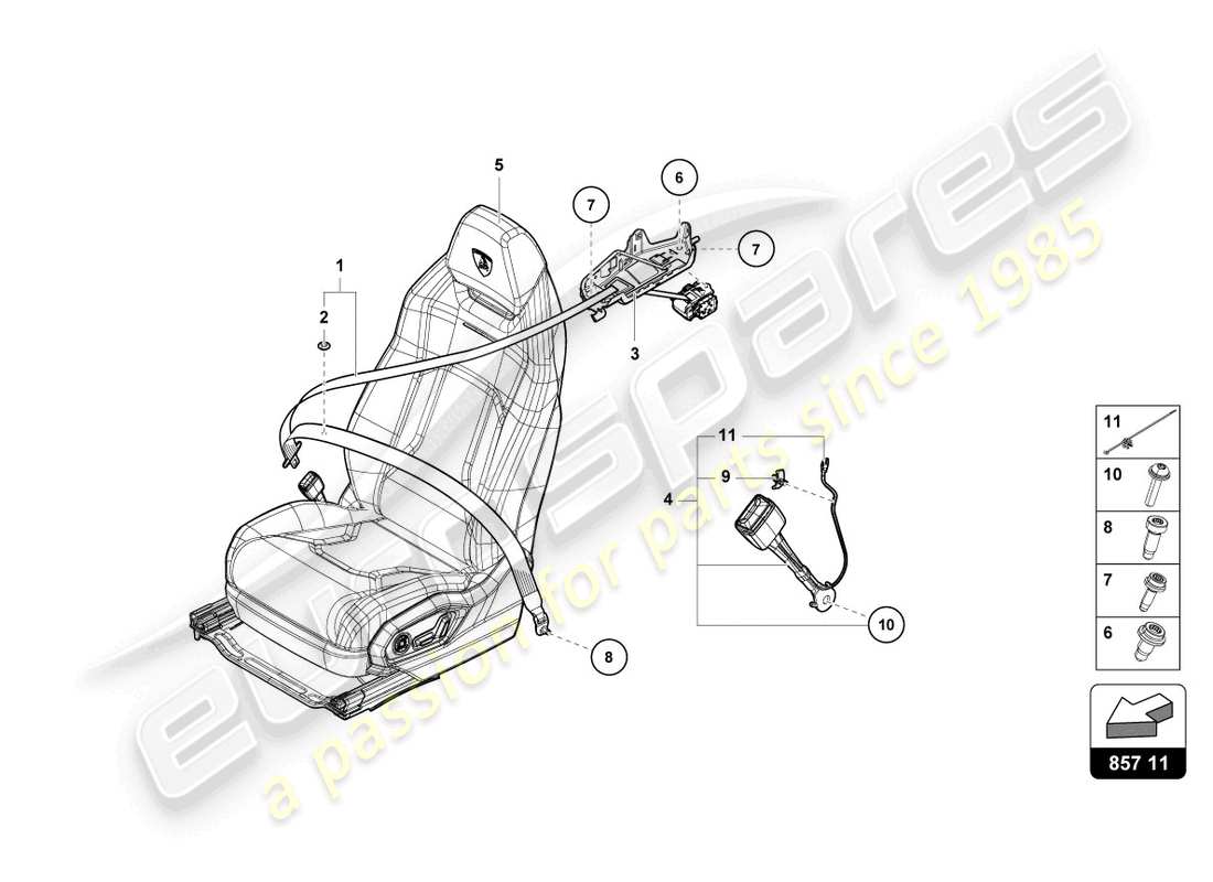 lamborghini urus (2022) cintura di sicurezza a tre punti posteriore diagramma delle parti
