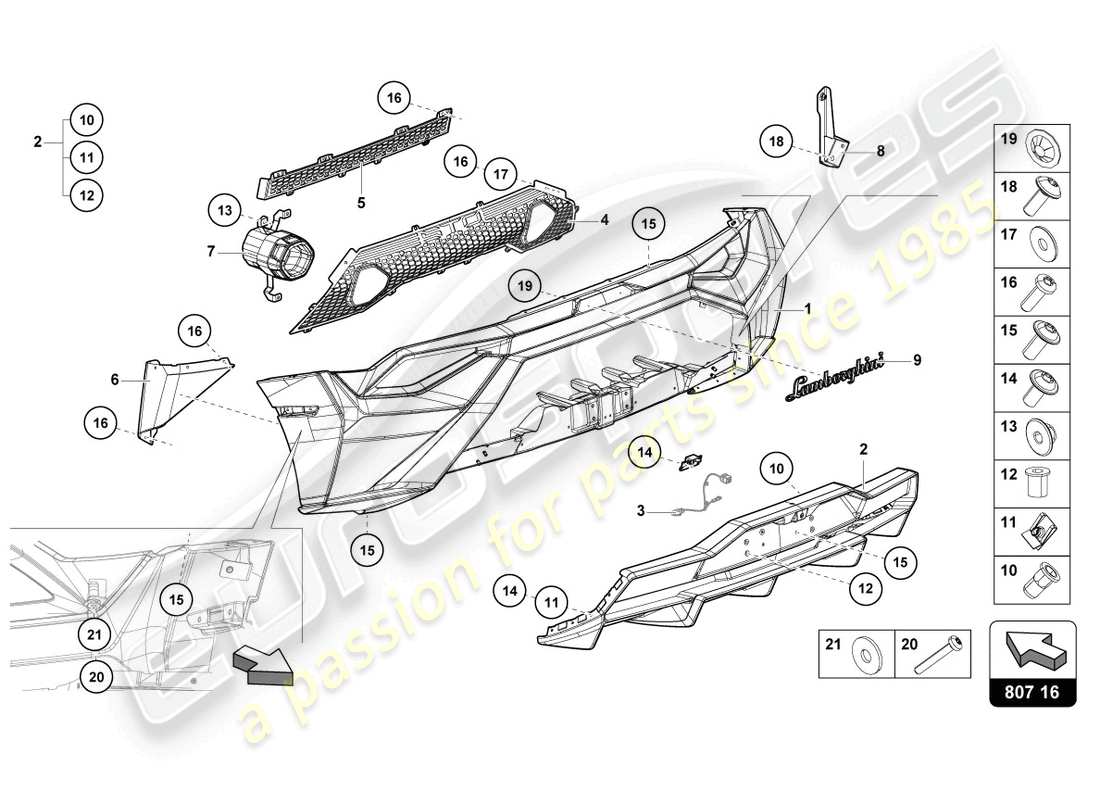 lamborghini sto (2021) paraurti posteriore diagramma delle parti