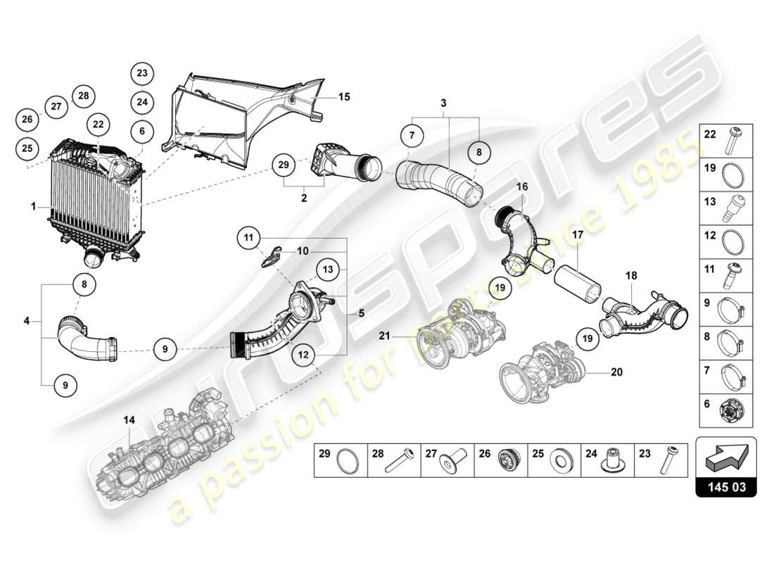 lamborghini urus (2022) radiatore aria di carica sinistra diagramma delle parti