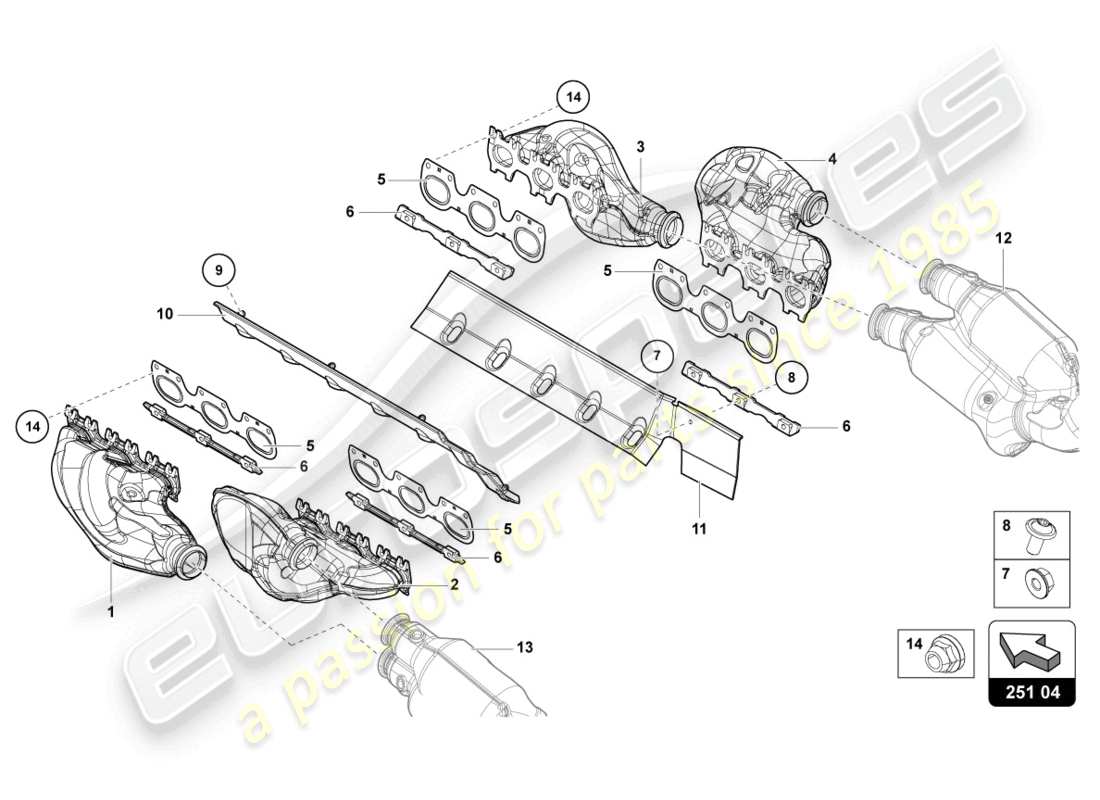 lamborghini countach lpi 800-4 (2022) diagramma delle parti del sistema di scarico