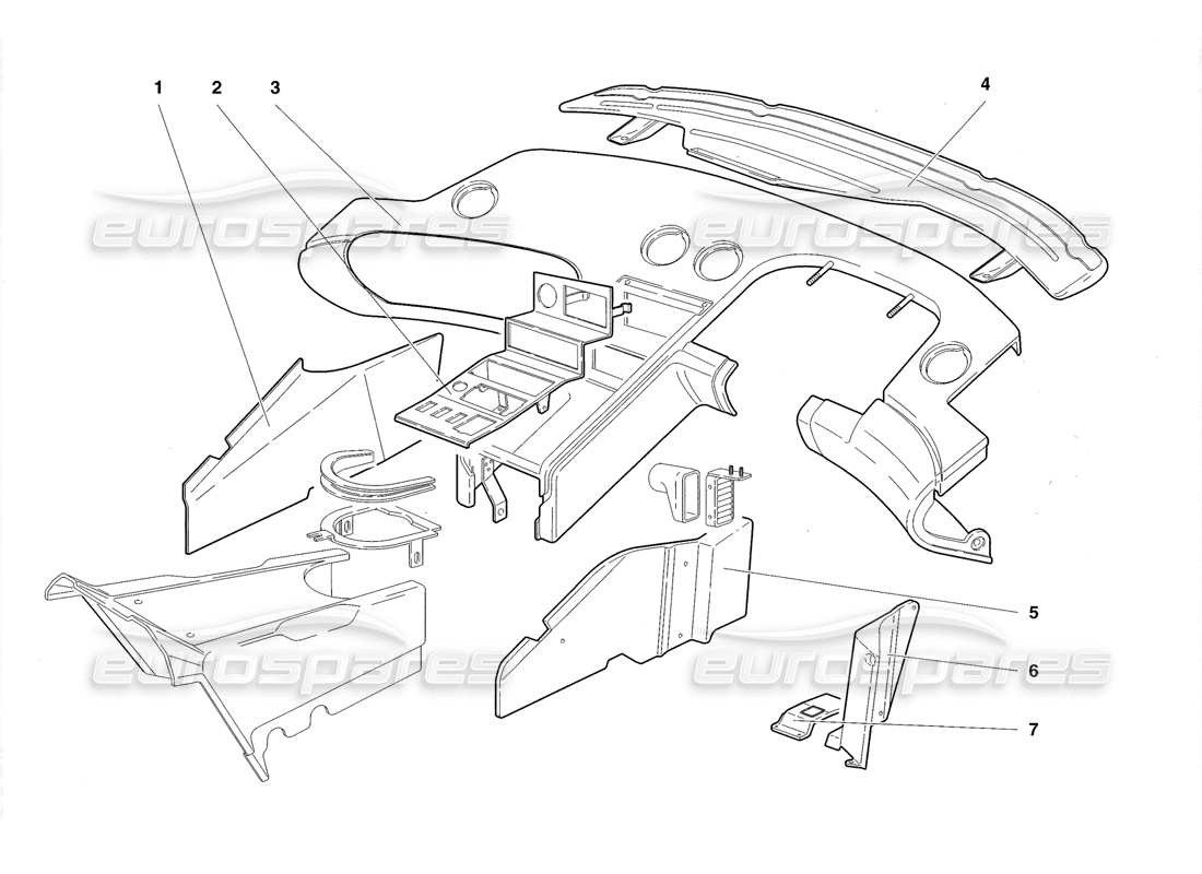 lamborghini diablo roadster (1998) diagramma delle parti delle finiture dell'abitacolo (valido per il regno unito 1998).