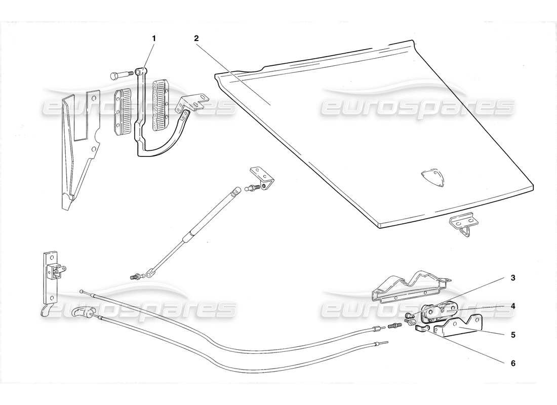 lamborghini diablo roadster (1998) schema delle parti del cofano anteriore (valido per il regno unito 1998).