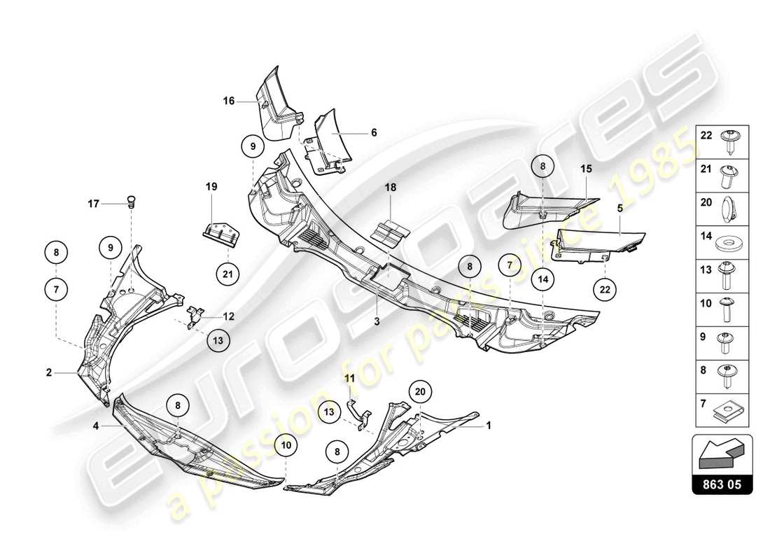 lamborghini lp770-4 svj coupe (2022) completo bagagli rivestimento del pavimento schema delle parti