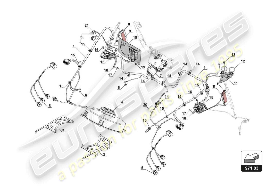 lamborghini gt3 evo (2018) estremità anteriore elettrica schema delle parti