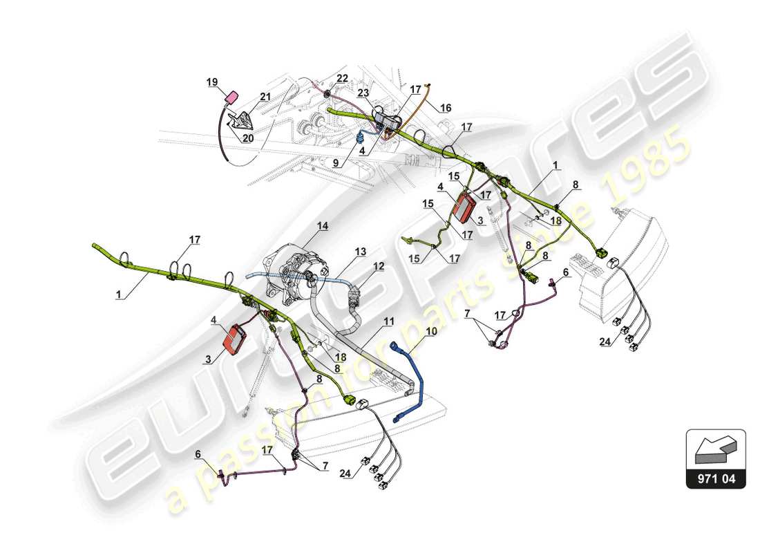 lamborghini gt3 evo (2018) estremità posteriore elettrica schema delle parti