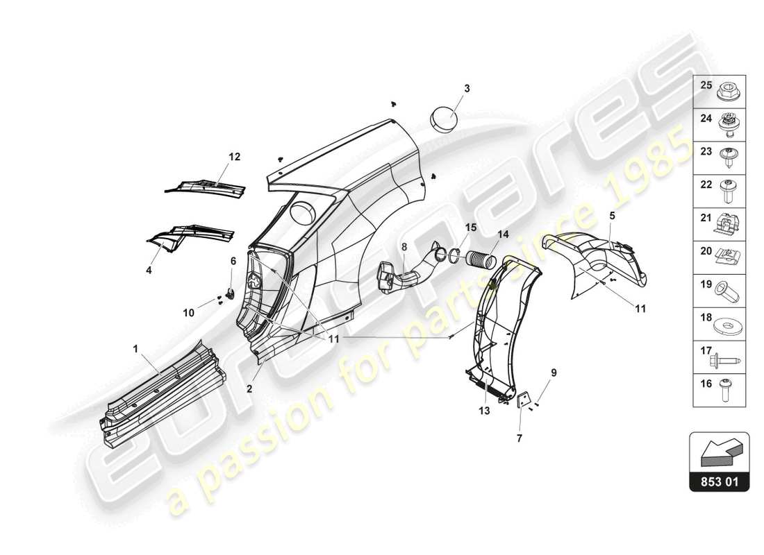 lamborghini gt3 (2017) carrozzeria laterale posteriore schema delle parti