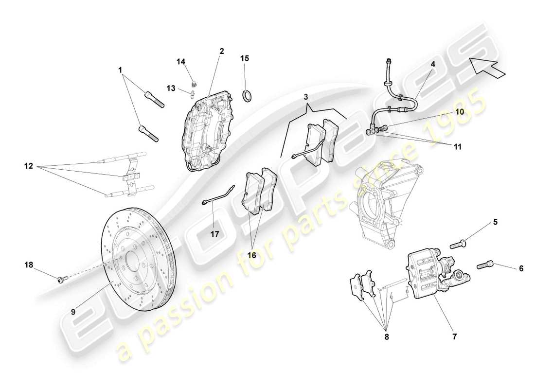 lamborghini gallardo coupe (2008) freno a disco posteriore diagramma delle parti